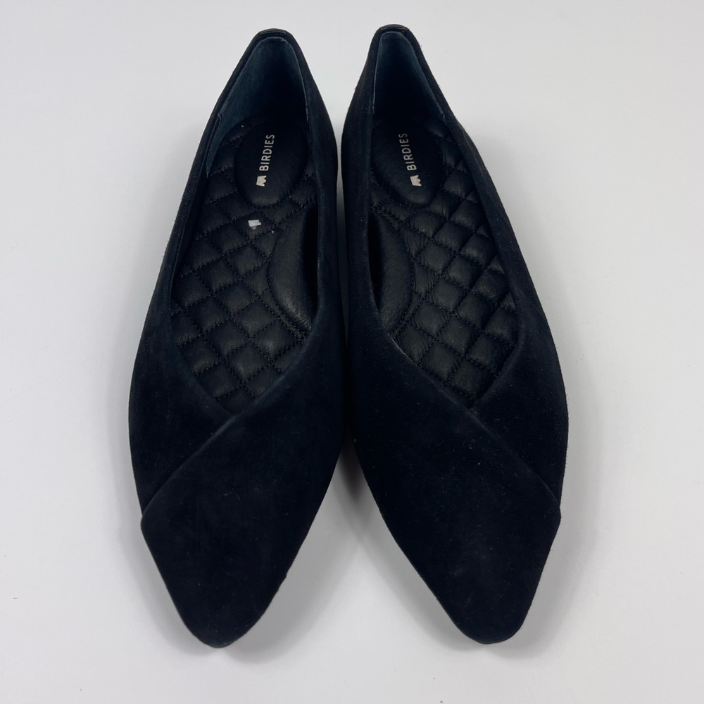BIRDIES The Goldfinch Black Pointed Flats Shoe Suede Womens 6 Slip On Non Slip